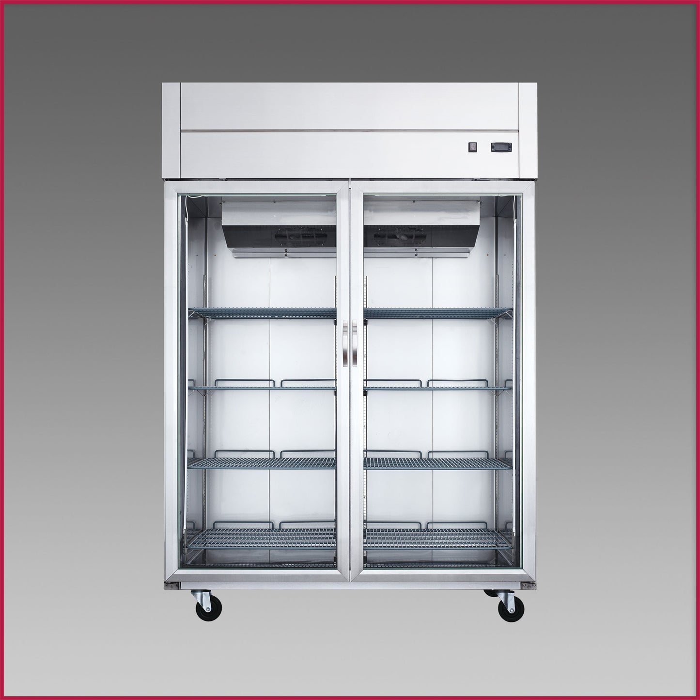 Dukers Double Glass Door Reach In Refrigerator, Top Mount Compressor D55AR-GS2