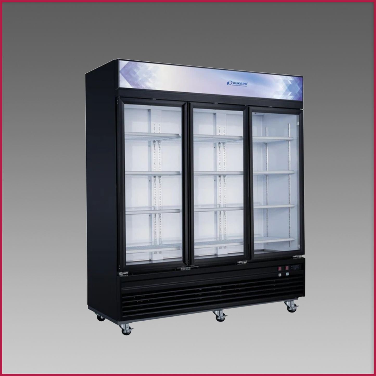 Dukers DSM-69F Commercial Glass Swing 3-Door Merchandiser Freezer