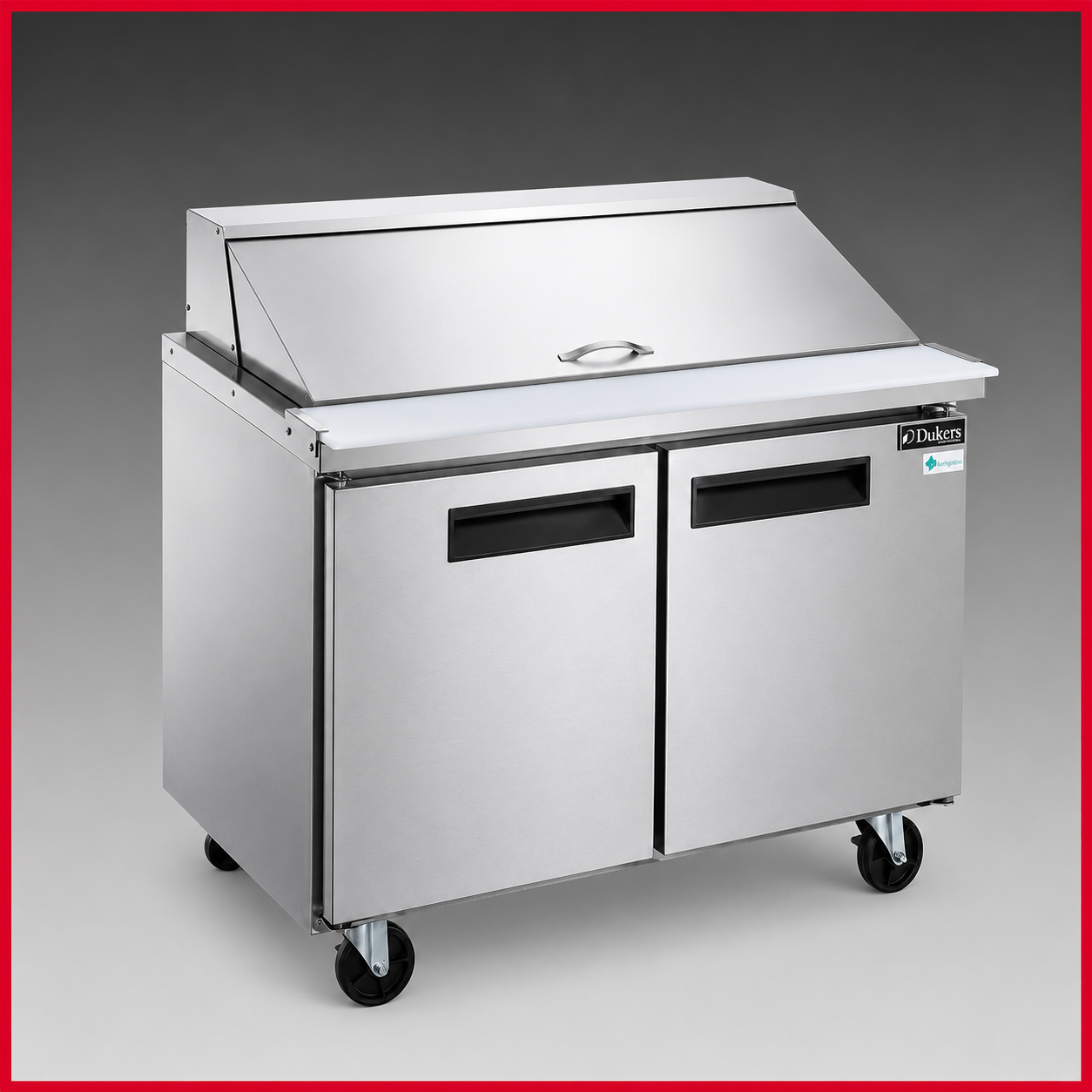 Dukers DSP36-15M-S2 2-Door Commercial Food Prep Table Refrigerator w/ Mega Top
