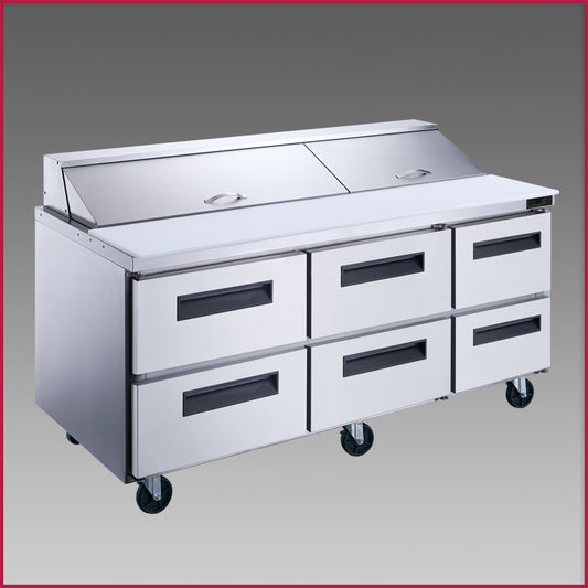 Dukers DSP72-30M-D6 6-Drawer Megatop Commercial Food Prep Table Refrigerator