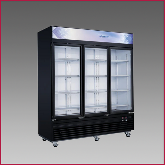 Dukers DSM-69F Commercial Glass Swing 3-Door Merchandiser Freezer