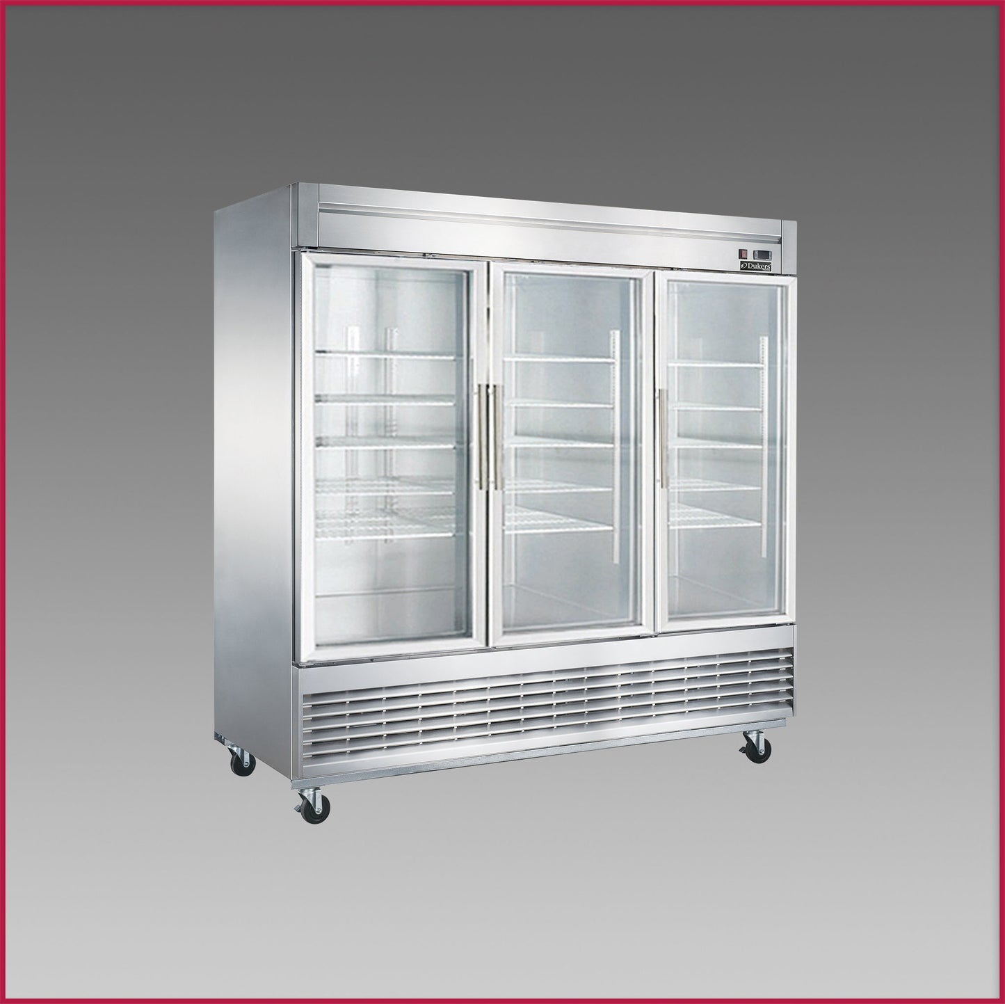 Dukers Three Glass Door Reach In Refrigerator, Bottom Mount Compressor D83R-GS3